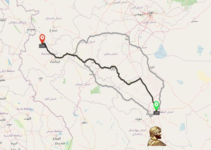 نقشه اصفهان تا تهران نزدیکترین مسیر اصفهان به تهران